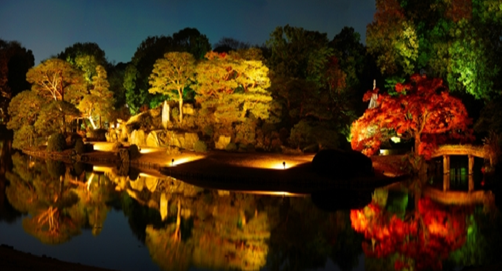 Rikugien garden panorama in Tokyo