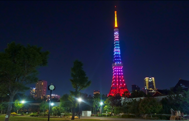 Shiba Park Tokyo with night view of Tokyo Tower