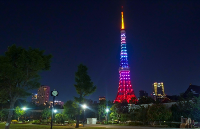 Shiba Park Tokyo with night view of Tokyo Tower