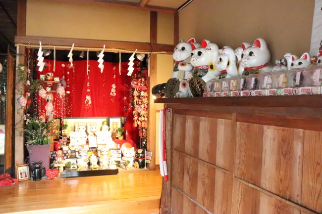 Imado shrine office lucky cat collections in Asakusa Japan